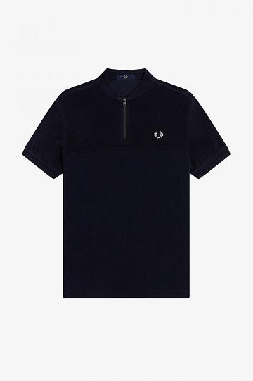 Koszule Fred Perry Towelling Panel Polo Męskie Granatowe | PL 1545TCEV